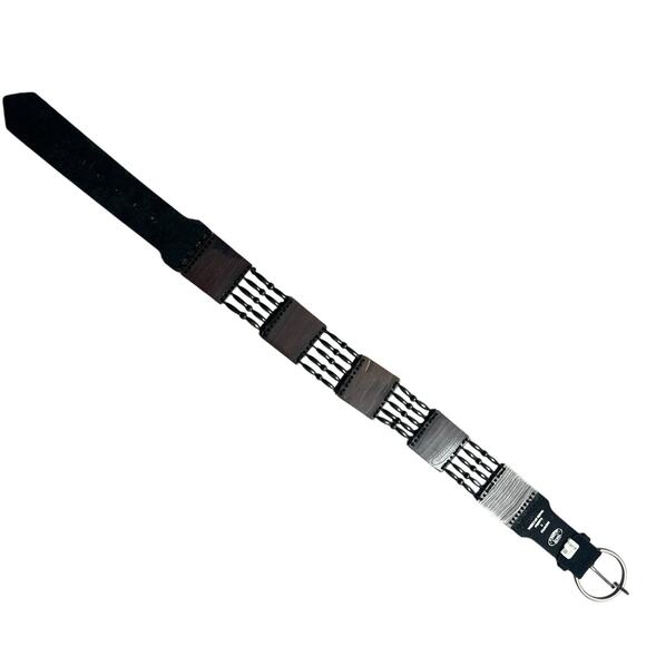 Steve Madden Statement Belt Womens Size S Leather Wood Beads Mother of Pearl - Picture 6 of 10